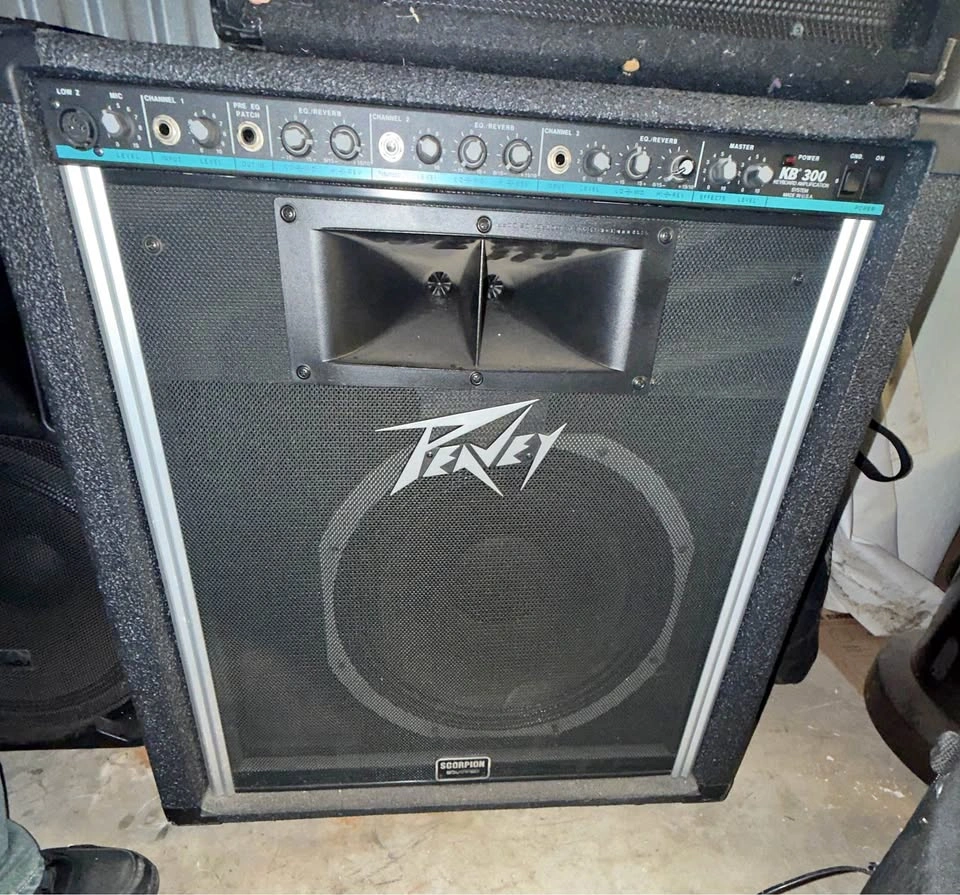 Peavey KB 300, TNT 150, Roland KC, and Behringer Amplifiers
