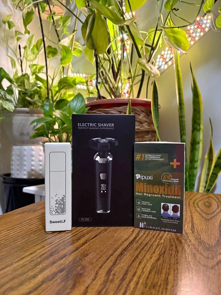 Men’s Grooming Kit: Minoxidil, Electric Shaver, and Trimmer