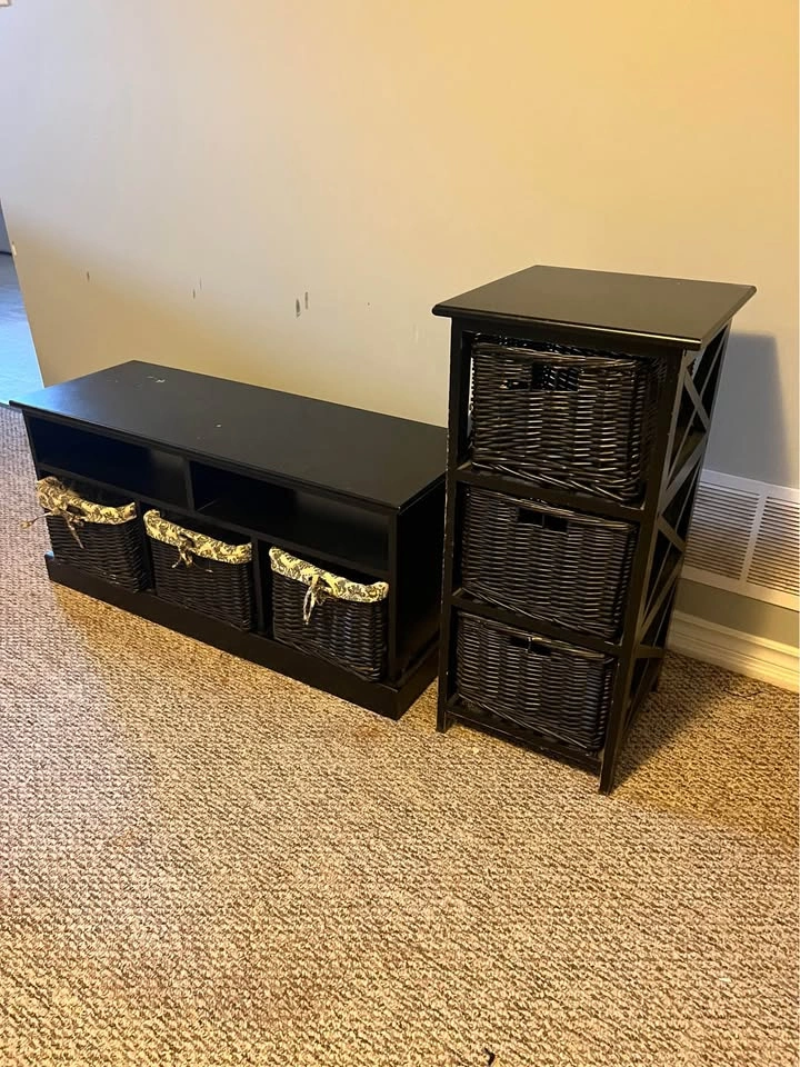 Black Storage Bench and Matching Wicker Basket Tower - photo 2