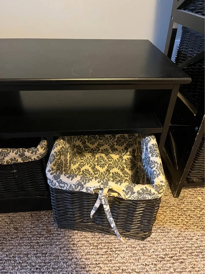 Black Storage Bench and Matching Wicker Basket Tower - photo 5