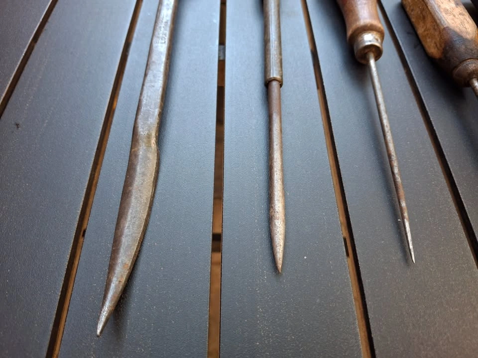 Vintage Wood-Handled Tool Lot — Awls, Rug Hook, Oxwall Set - photo 3