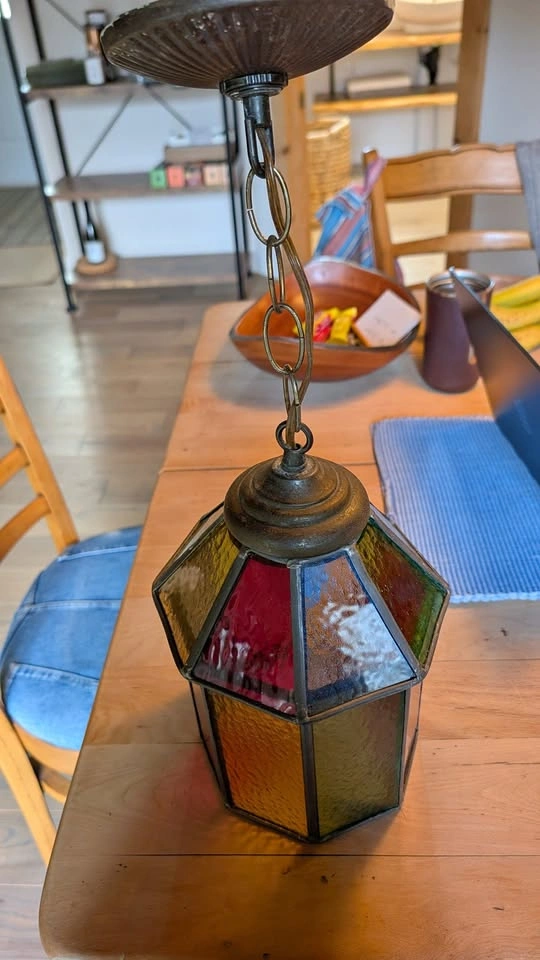 Tiffany Stained Glass Hanging Lantern — Wrought Iron