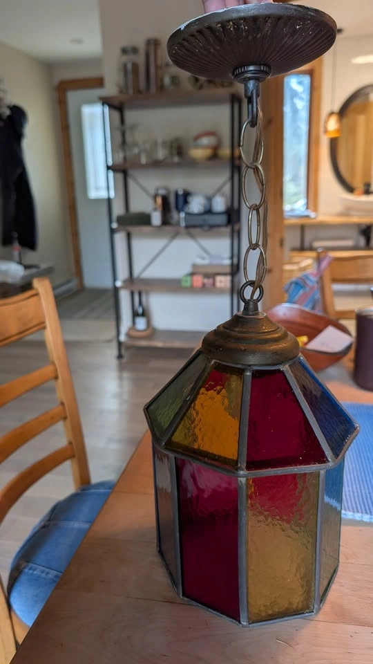Tiffany Stained Glass Hanging Lantern — Wrought Iron - photo 4