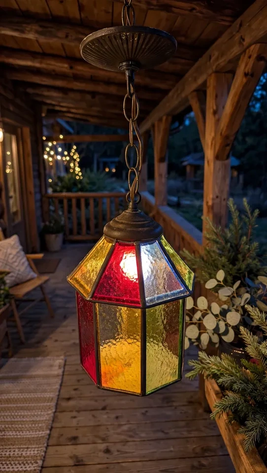 Tiffany Stained Glass Hanging Lantern — Wrought Iron - photo 5
