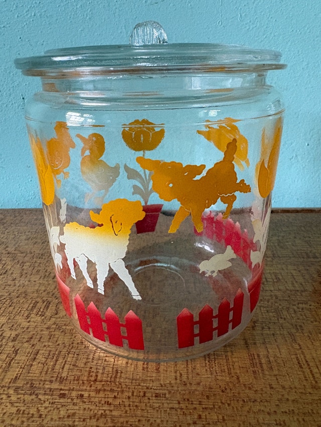 vintage Anchor Hocking glass nursery canister/cookie jar