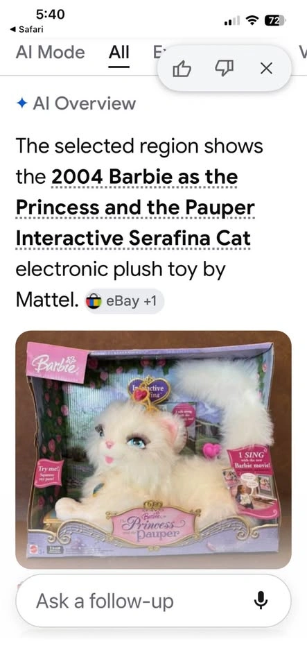 Vintage 2004 Barbie Princess and the Pauper Serafina Cat - photo 2