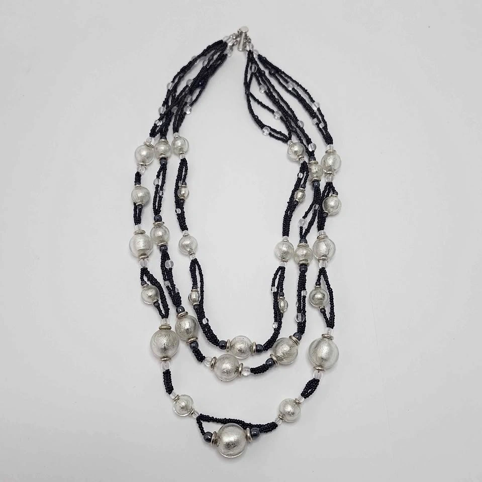 Murano Silver Foil Glass Bead Necklace