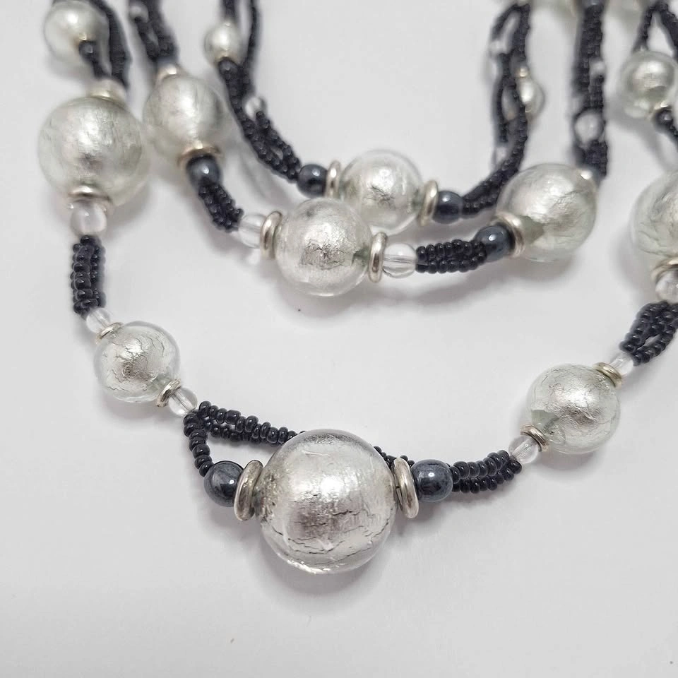 Murano Silver Foil Glass Bead Necklace - photo 2