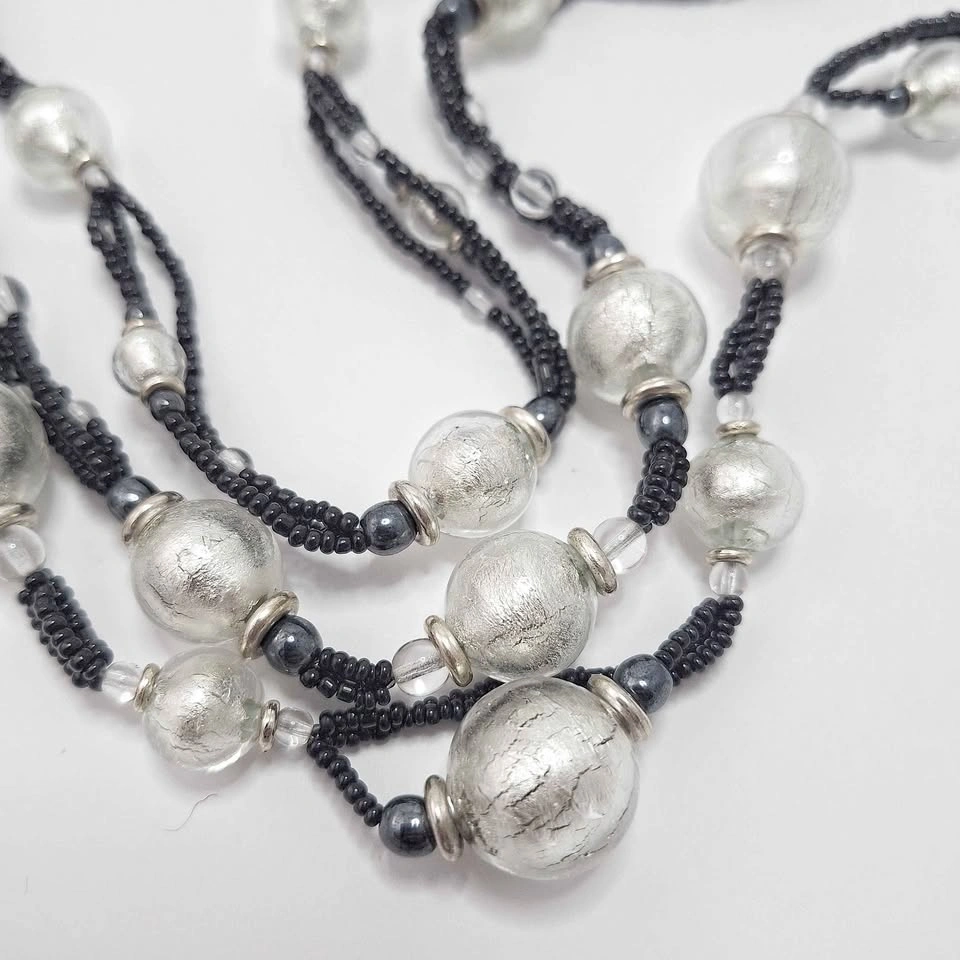 Murano Silver Foil Glass Bead Necklace - photo 3