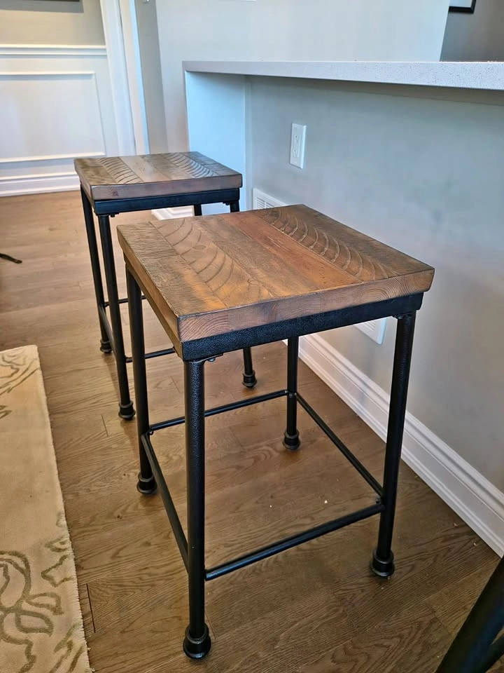 JUST REDUCED! Set of 4 Rustic Wood & Black Metal Bar Stools