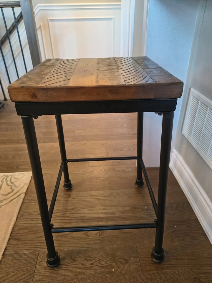 JUST REDUCED! Set of 4 Rustic Wood & Black Metal Bar Stools - photo 2