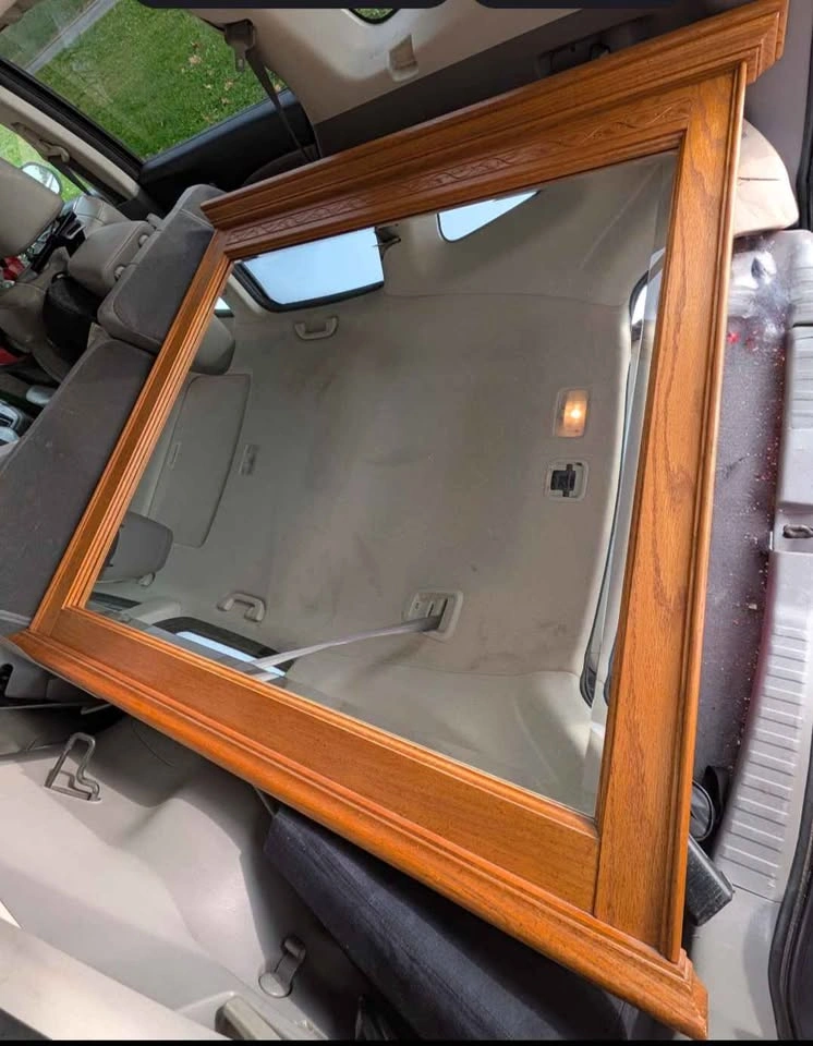 Large Vintage Oak Framed Wall Mirror 42 x 45 in - photo 2