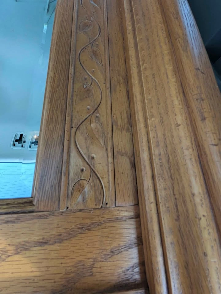 Large Vintage Oak Framed Wall Mirror 42 x 45 in - photo 4