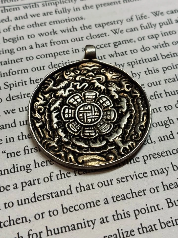 Old Silver Tibetan Amulet Nine-Palace Bagua - photo 3