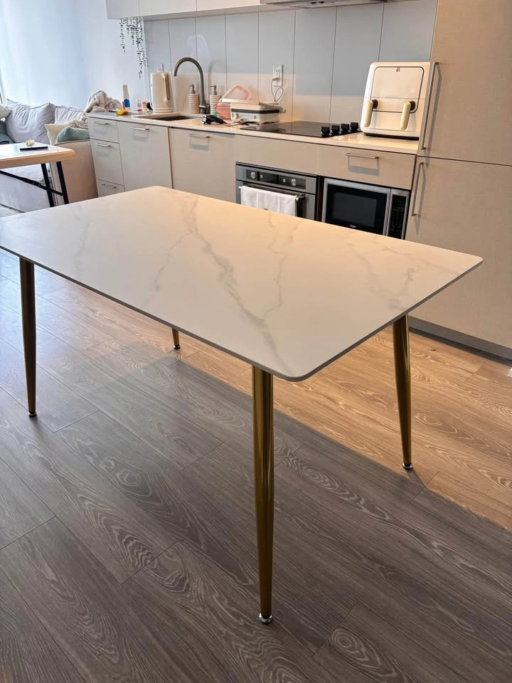 Sintered Stone marble top with Brass legs dining table 55 inches - photo 4