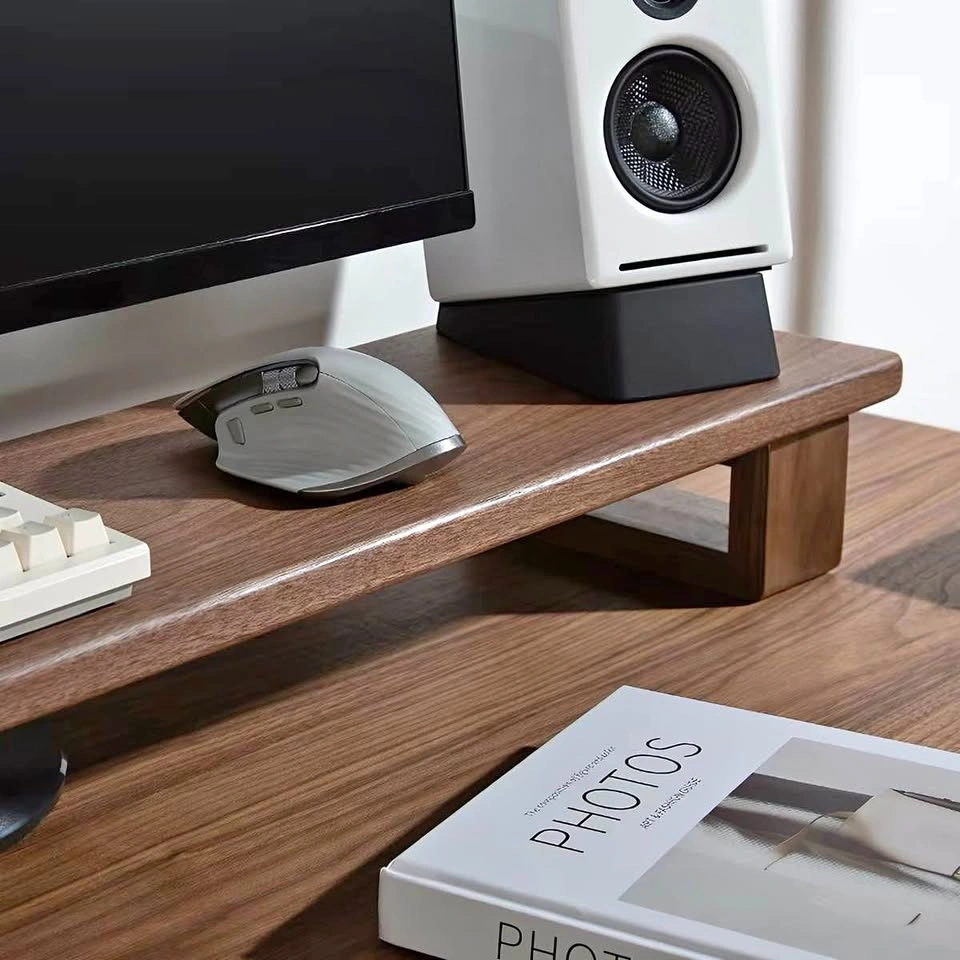 Walnut Wood Monitor Stand Desk Shelf