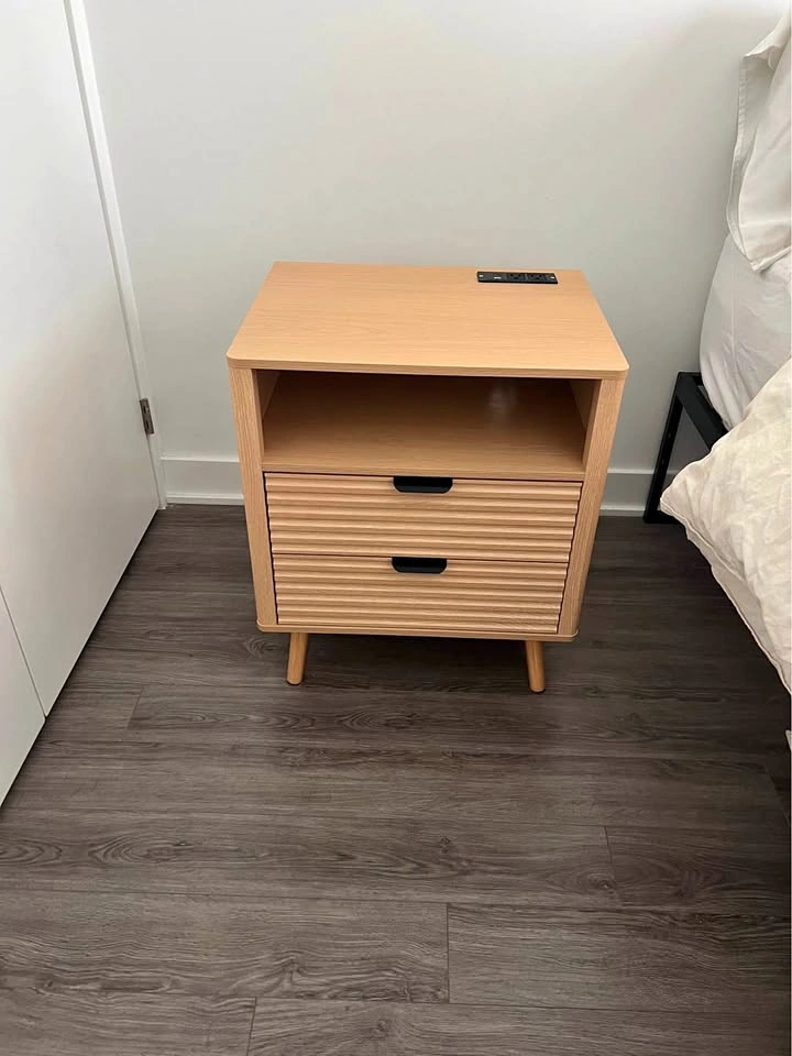TWO Wooden Bedside Table with LED Lighting