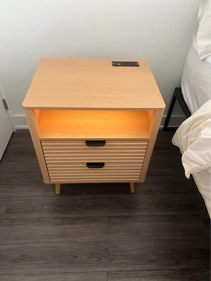 TWO Wooden Bedside Table with LED Lighting - photo 2