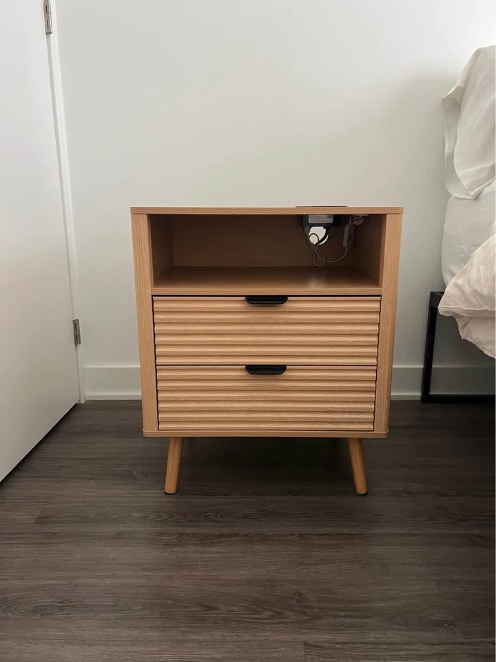 TWO Wooden Bedside Table with LED Lighting - photo 5