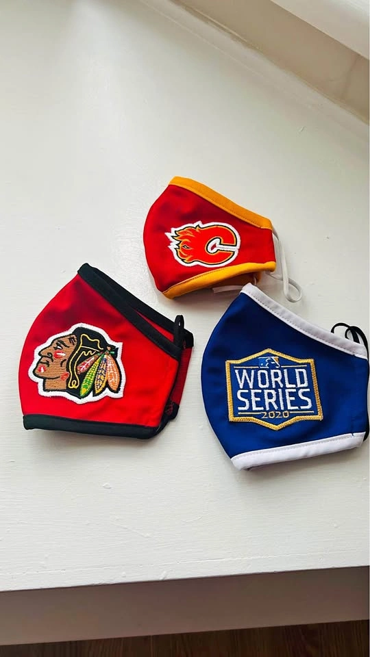 Set of 3 Sports Team Face Masks - Blackhawks, Flames, World Seri