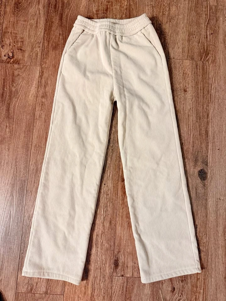 Cream Fleece-Lined Wide Leg Pants XS