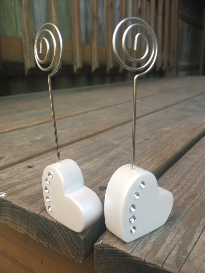 Pair Of Jeweled Silver Heart Picture Holders - 5" Tall - photo 2