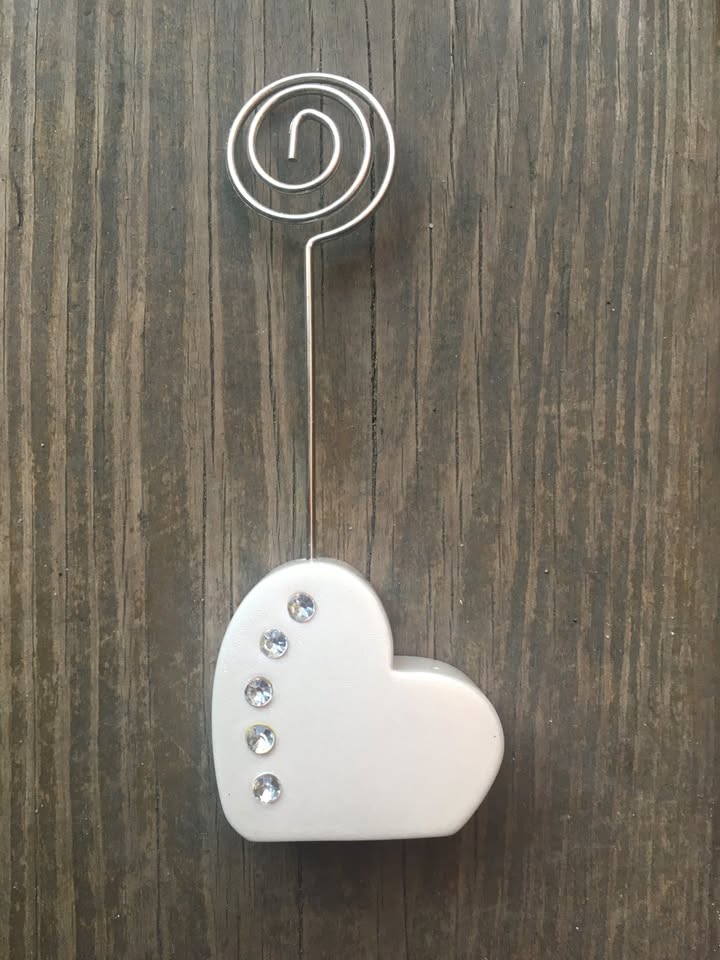 Pair Of Jeweled Silver Heart Picture Holders - 5" Tall - photo 3