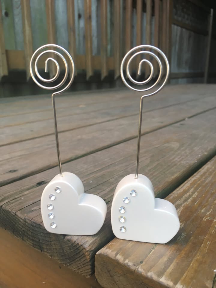 Pair Of Jeweled Silver Heart Picture Holders - 5" Tall - photo 5