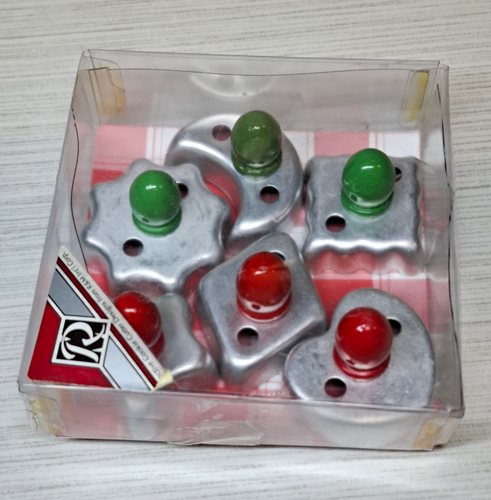 R&M Mini Aluminum Cookie Cutters Set 6 Wood Handles Vintage