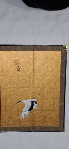Japanese folding screen depicting cranes and pine trees - photo 4