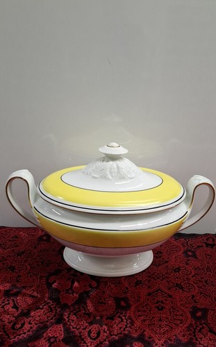 Rare A. Raynaud Limoges France Tureen Yellow Black Gold