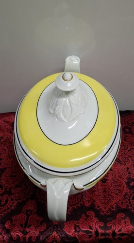 Rare A. Raynaud Limoges France Tureen Yellow Black Gold - photo 3