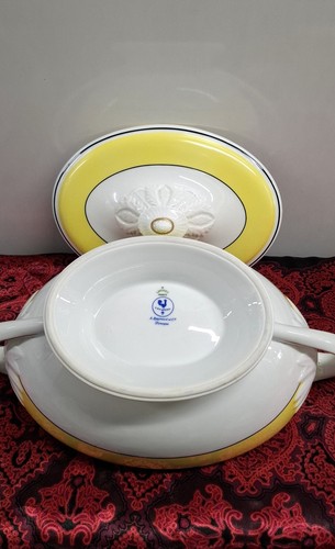 Rare A. Raynaud Limoges France Tureen Yellow Black Gold - photo 4
