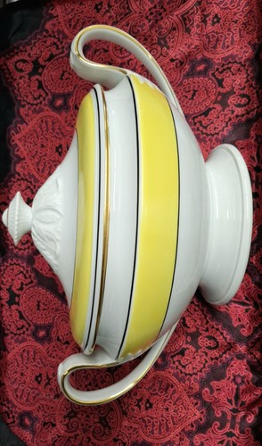 Rare A. Raynaud Limoges France Tureen Yellow Black Gold - photo 5