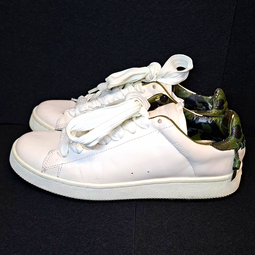 COACH Men’s White Leather Low Top Lace Up Sneakers Camo Lining G