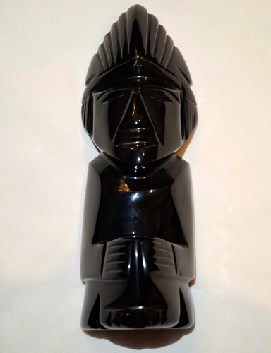 Vintage Mexican Black Obsidian Aztec Maya Warrior Idol Statue Fi