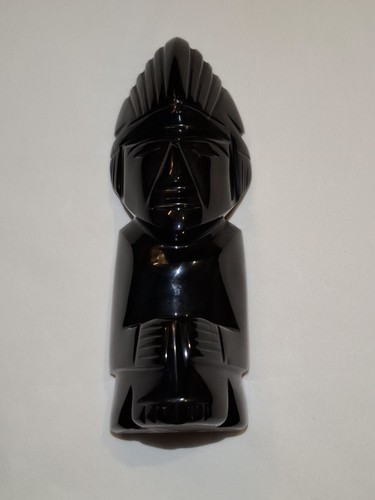 Vintage Mexican Black Obsidian Aztec Maya Warrior Idol Statue Fi - photo 3