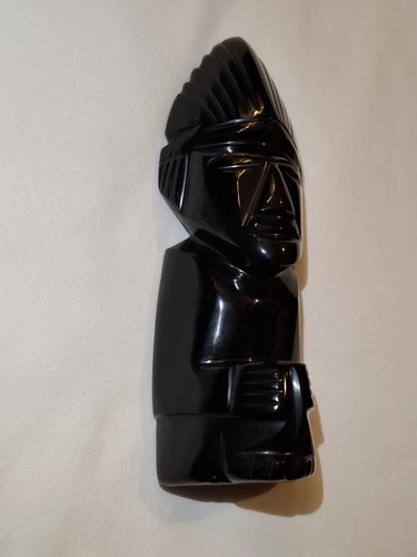 Vintage Mexican Black Obsidian Aztec Maya Warrior Idol Statue Fi - photo 4