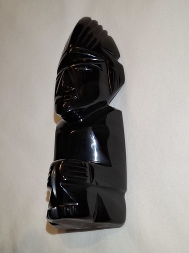 Vintage Mexican Black Obsidian Aztec Maya Warrior Idol Statue Fi - photo 5