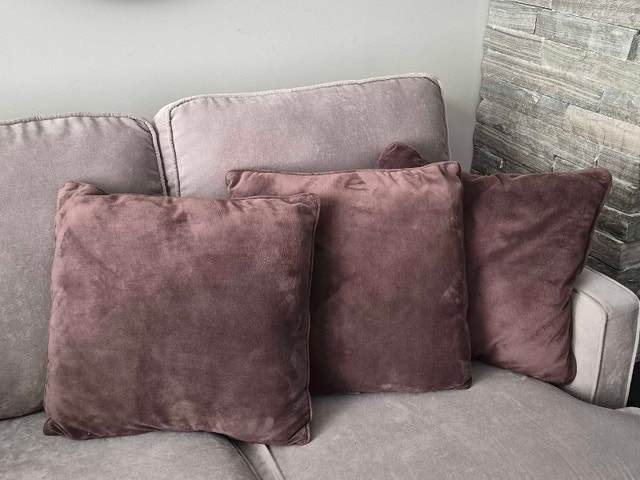 3 dark brown velvet throw cusions/pillows
