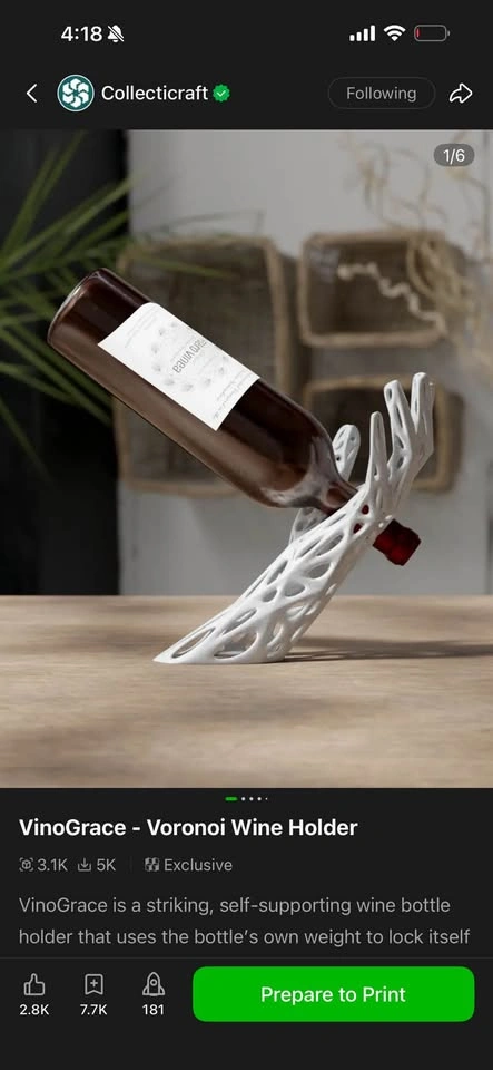 Modern Floating Wine Bottle Holder – 3D Printed Wine Rack - photo 2