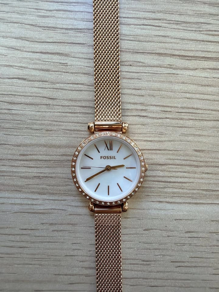 Fossil Tillie Mini Watch – Rose Gold Mesh, Crystal Bezel
