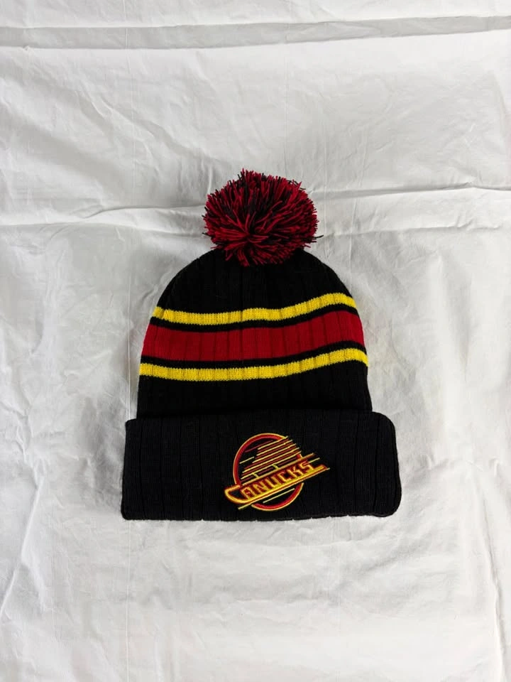 Vancouver Canucks Flying Skate Logo Pom Toque – Black/Red/Yellow