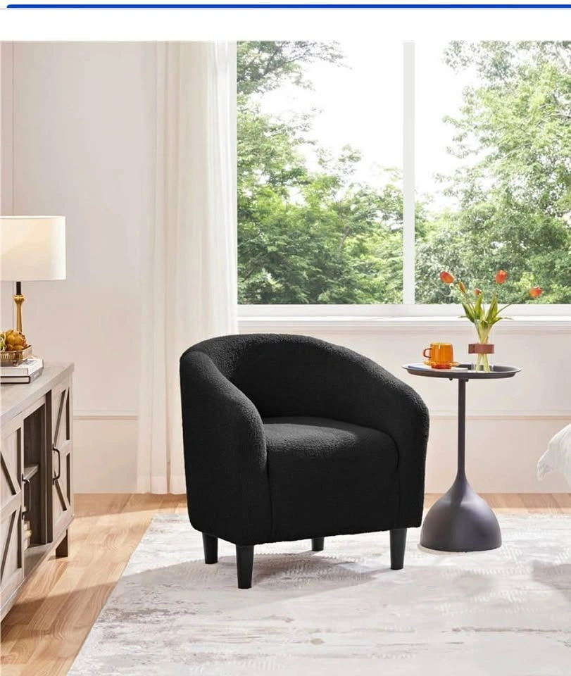 Black Sherpa Boucle Barrel Accent Chair