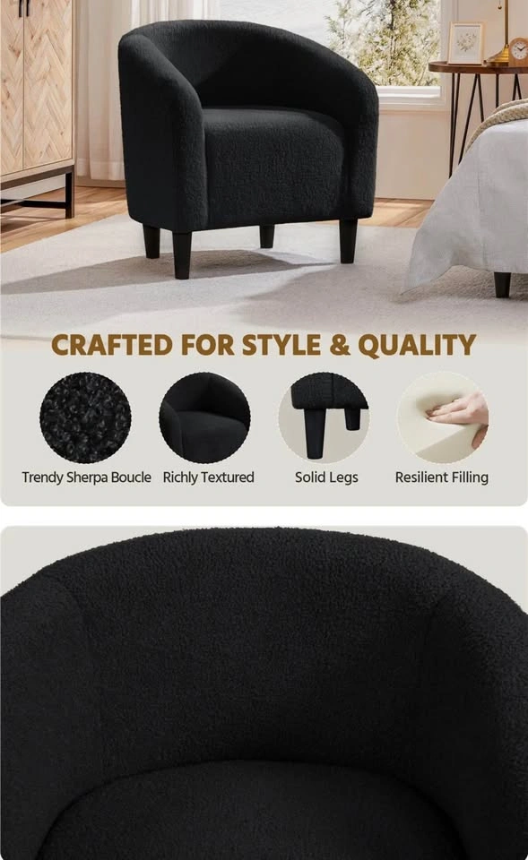 Black Sherpa Boucle Barrel Accent Chair - photo 2