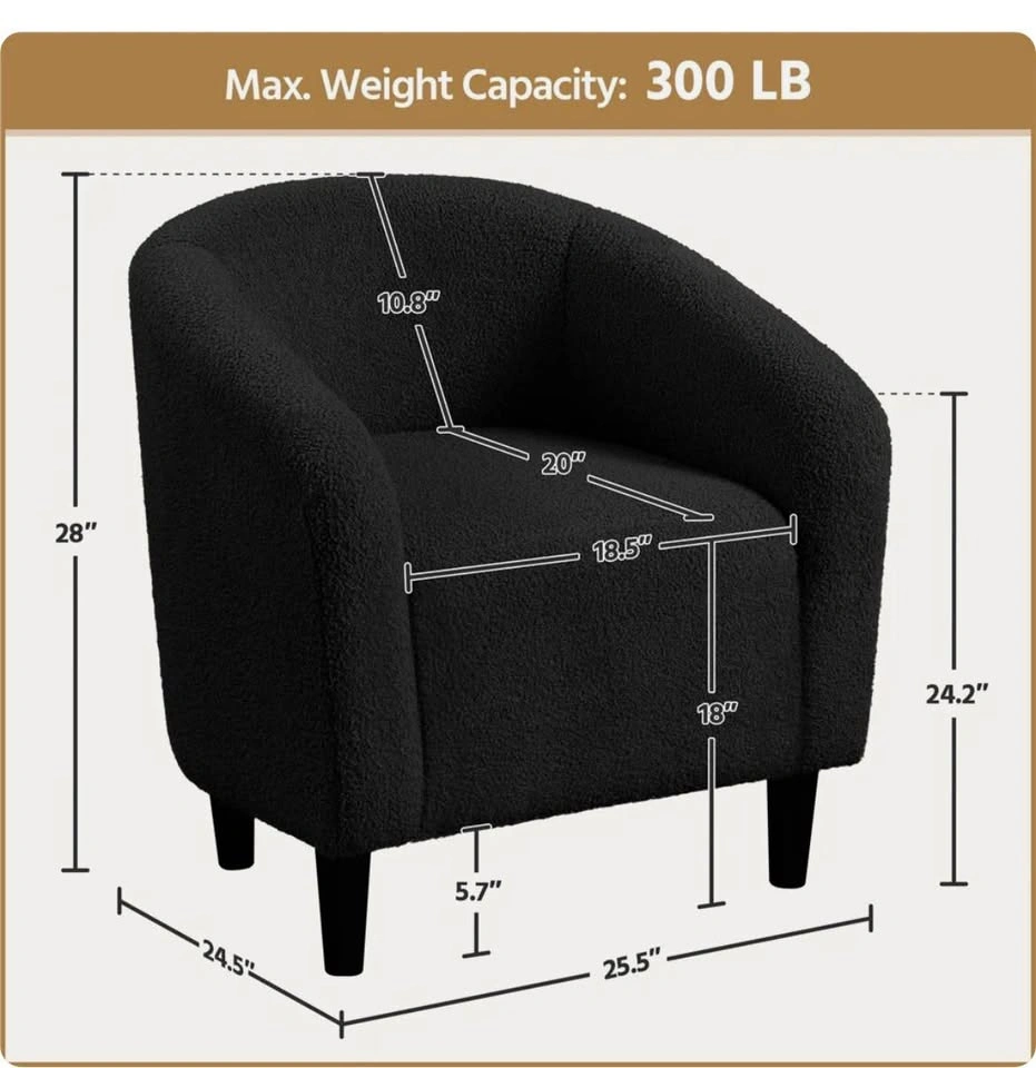 Black Sherpa Boucle Barrel Accent Chair - photo 3