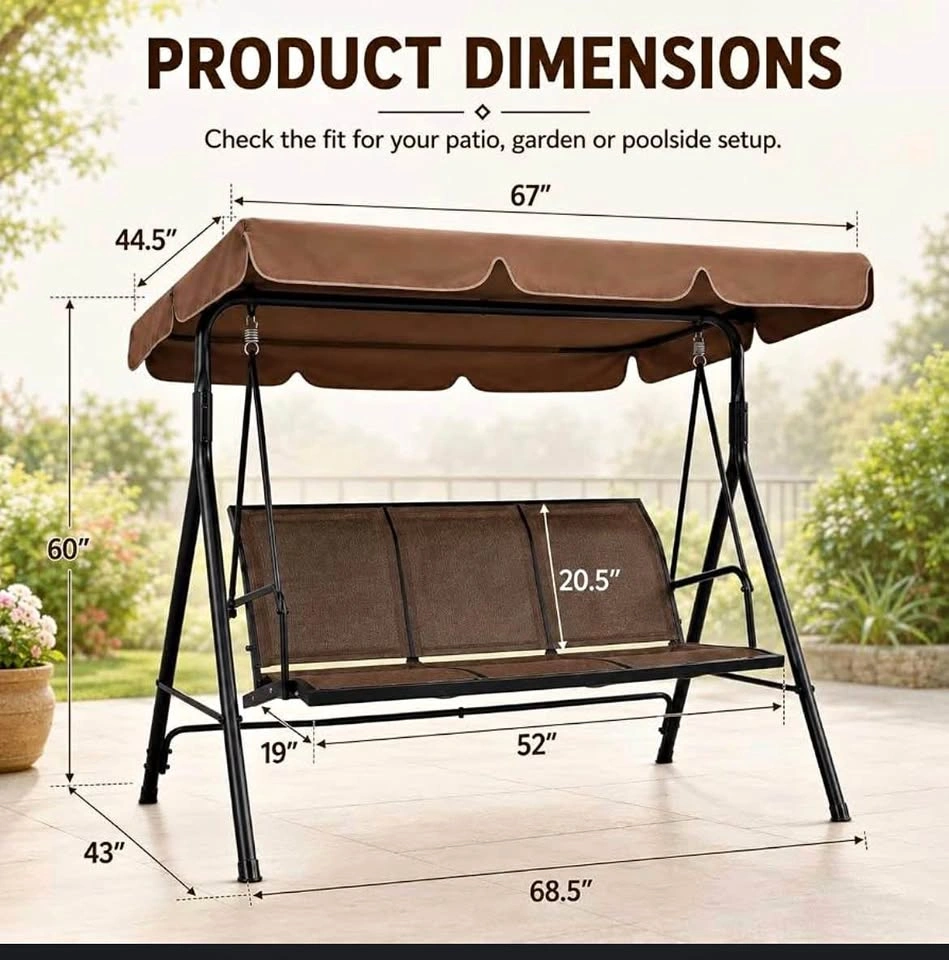3-Person Outdoor Patio Swing with Canopy - New in Box