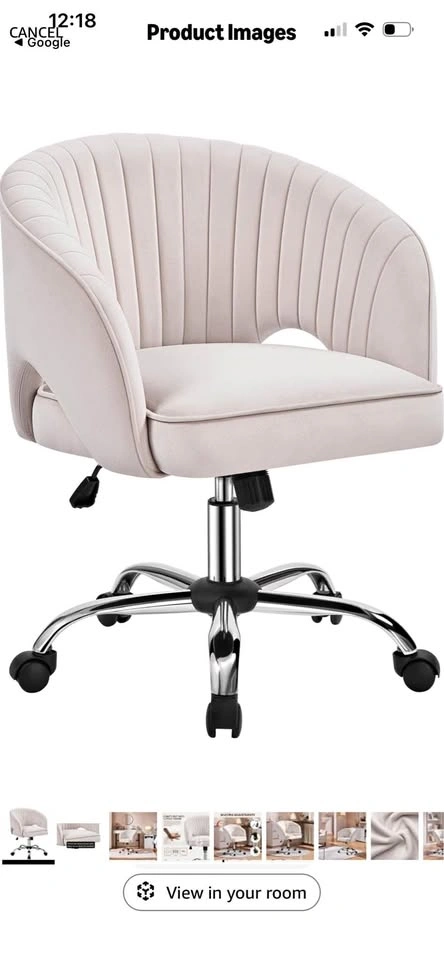 Cream Velvet Vanity Chair - Swivel, Adjustable Height - Open Box