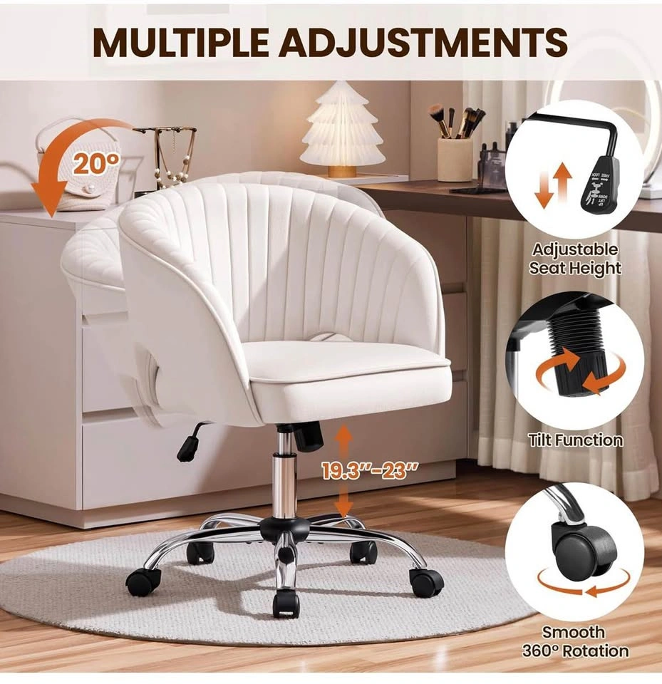 Cream Velvet Vanity Chair - Swivel, Adjustable Height - Open Box - photo 3