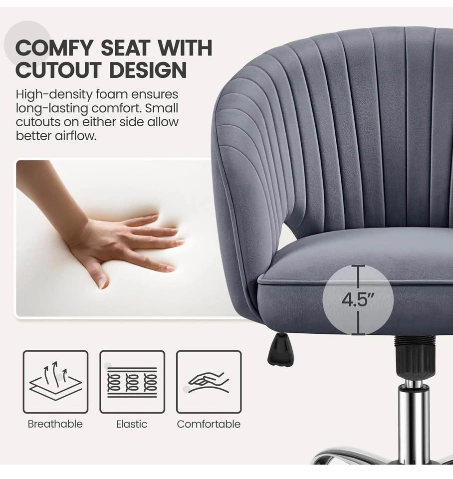 Dark Gray Velvet Office Chair - Swivel, Adjustable - Open Box - photo 4